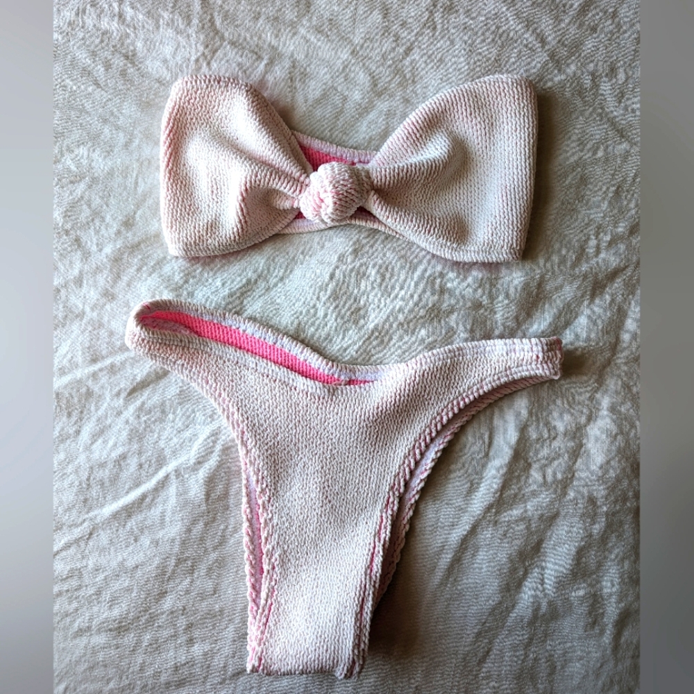 Bond Eye crinkle knotted bandeau bikini set, ONE SIZE